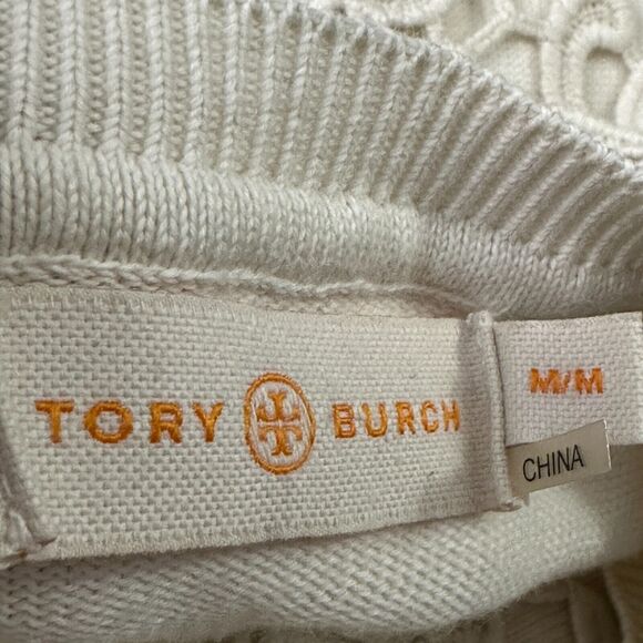 Tory Burch Sweatshirt Women’s Medium Knit Floral Lace Cream Ivory Off White - Picture 6 of 10